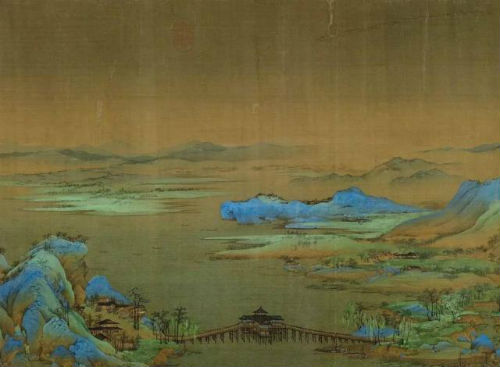 王希孟，《千里江山图》局部。中国第一长桥利往桥和垂虹亭。