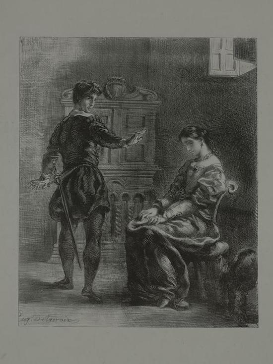 欧仁·德拉克洛瓦，《哈姆雷特和奥菲莉亚》石版画